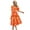 Orange, variant on Women's Ruched Printed Surplice Short Sleeve Dress with Sheer Overlay Elegant Front Detail 95% polyester 5% spandex