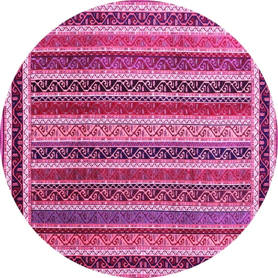 Ahgly Company Indoor Round Abstract Pink Contemporary Area Rugs, 7' Round