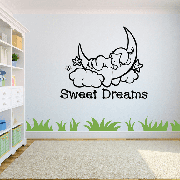 Moon Cloud Stars Sweet Dreams Good Night Dream Quotes Cute Sleeping Vinyl Design Wall Sticker Art Decal Boys Girls Kids Toddler Room Bedroom Nursery Kinder Decors Stickers Decoration Size (18x20 inch)