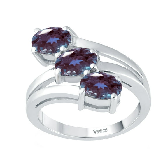 Sterling Silver with Color Changing Alexandrite Three Stone Ring