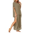 thumbnail image 4 of INSPIRE CHIC Women's Pajamas Casual Short Sleeve Loose Outfit Set Shirt Long Pants 2 Piece Sets L Khaki Green, 4 of 6