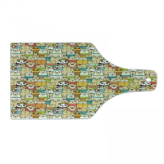 Funny Cutting Board, Many Different Polar Bears Comical Characters Funny Faces Doodle Teddy Crowd, Decorative Tempered Glass Cutting and Serving Board, Wine Bottle Shape, Multicolor, by Ambesonne
