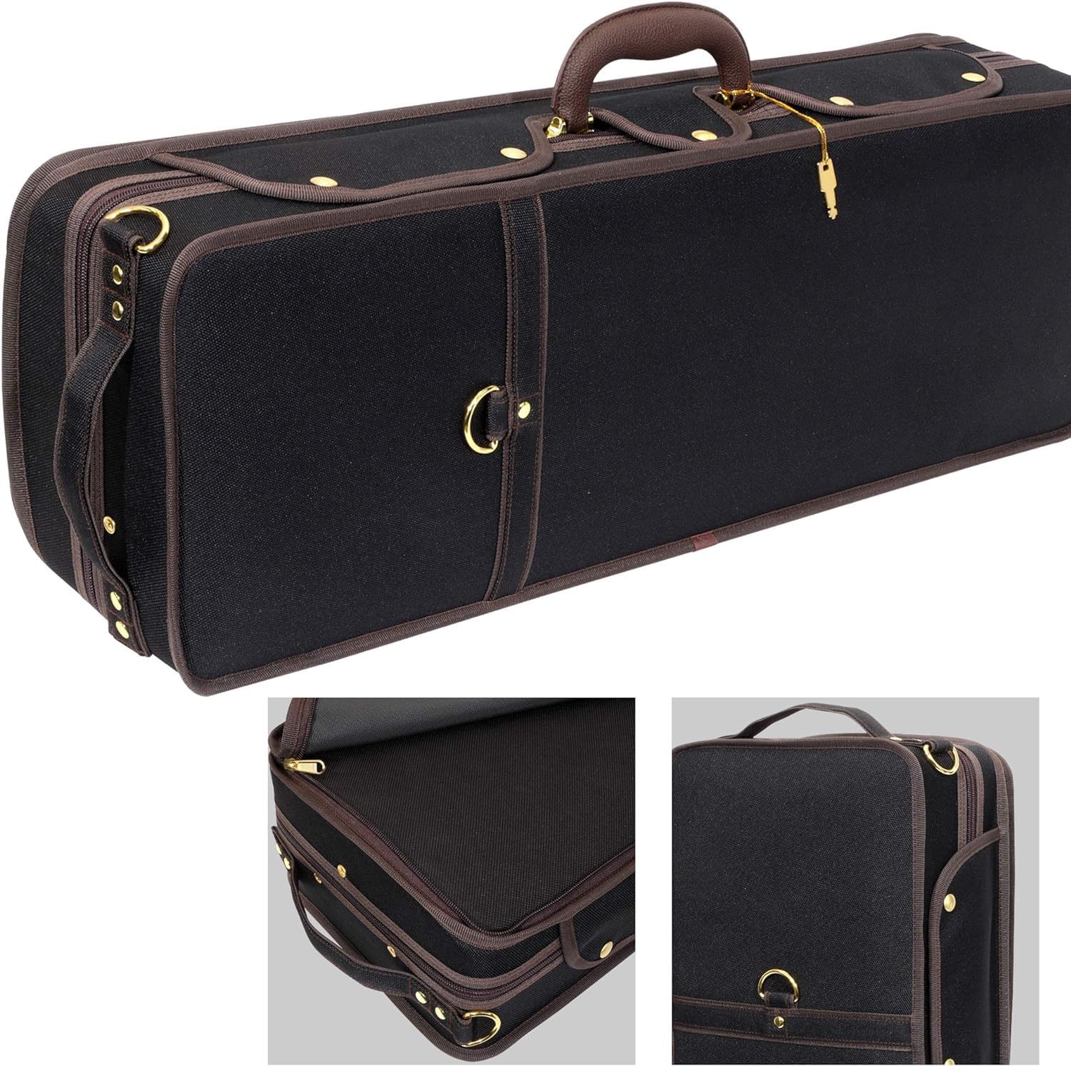 MI&VI NF-9001CC Maestro Hard-Shell Violin Case 4/4 (Full Size) Polishing Cloth Included | Luxury Silk Interior | High-Density | Adjustable Straps | Hygrometer | Thermometer (Blue)