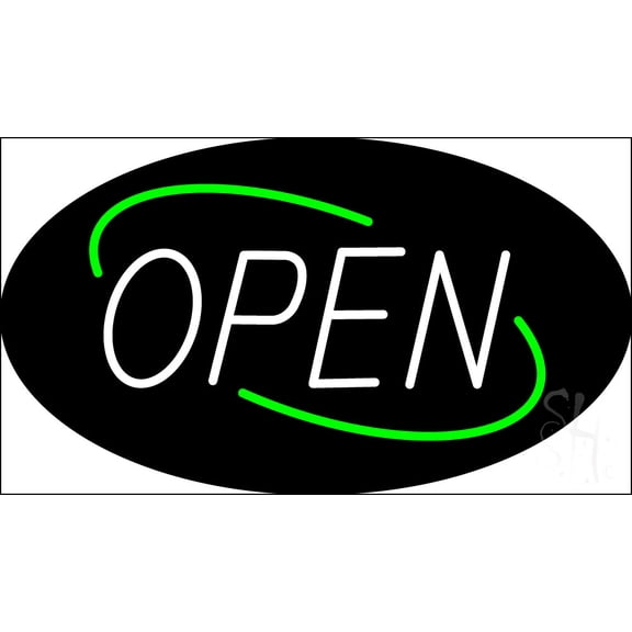 Open Deco Style White Letters with Green Oval Border LED Neon Sign 20 x 37 - inches, Clear Edge Cut Acrylic Backing, with Dimmer - Bright and Premium built indoor LED Neon Sign for storefront.