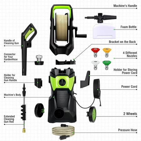 Electric Pressure Washer, 2.5 GPM High Power Washer with 4 Nozzles Set & Foam Cannon, Power Washer for Driveways, Cars, Fences, Decks, Patios, and Outdoor Cleaning