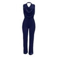 thumbnail image 3 of Women's Shiny Stand Collar Jumpsuit Straight Trousers Nightclub Wear, 3 of 5