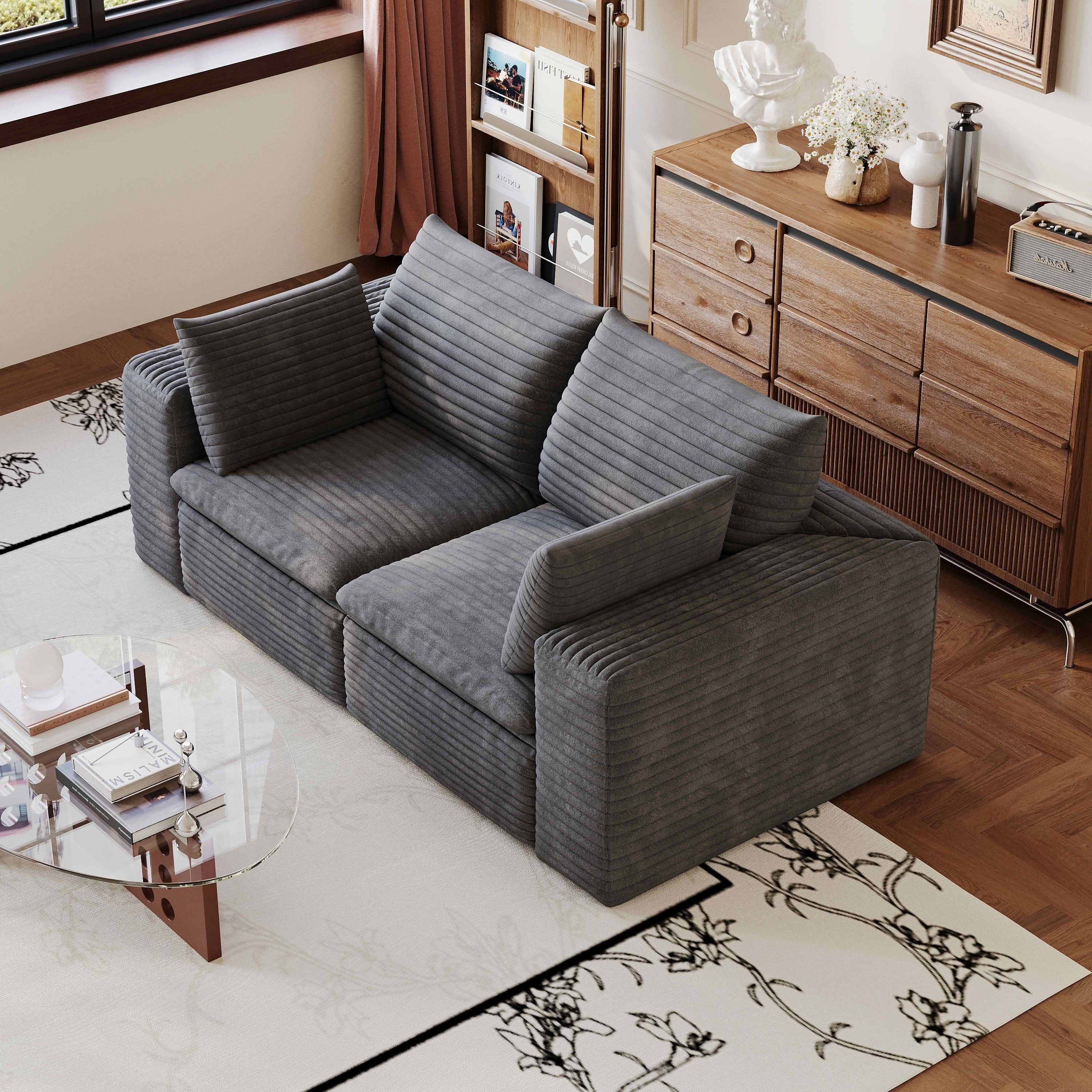 MAYEERTY Corduroy Cloud Sofa, 71" Modular Deep Seat Couch with Removable Cushion & Double-layer Structure, No Assembly Leisure Sofa for Home & Office