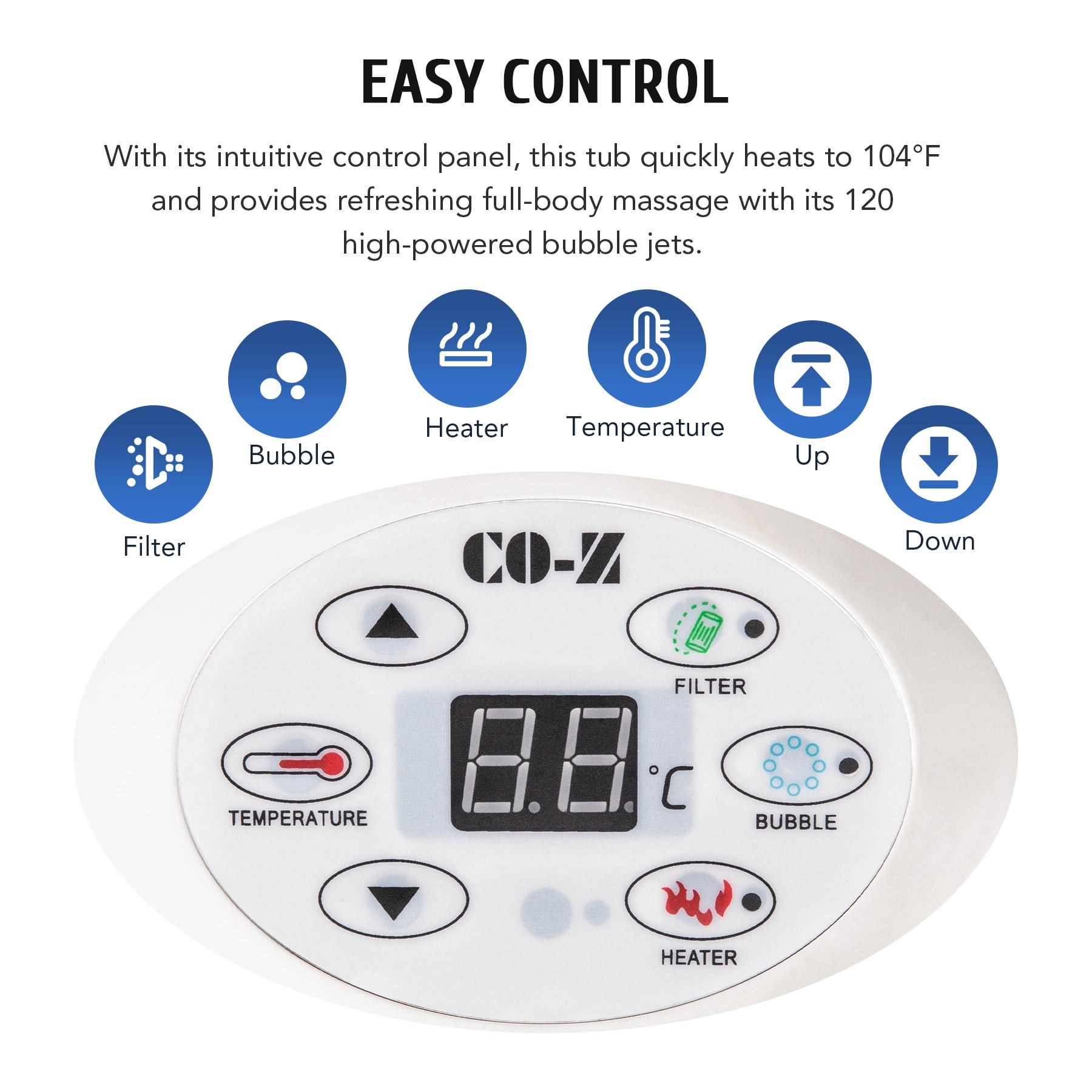CO-Z 6x6ft PVC Round Inflatable Spa Tub w Heater & 120 Massaging Jets for Patio & More for 4-person Blue