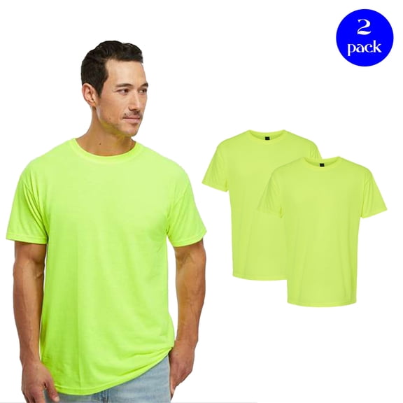 M&O Men's Gold Soft Touch T-Shirt, Hi Vis Cotton Casual Work Shirt, Safety Green Tee, 2 Pack, Size S