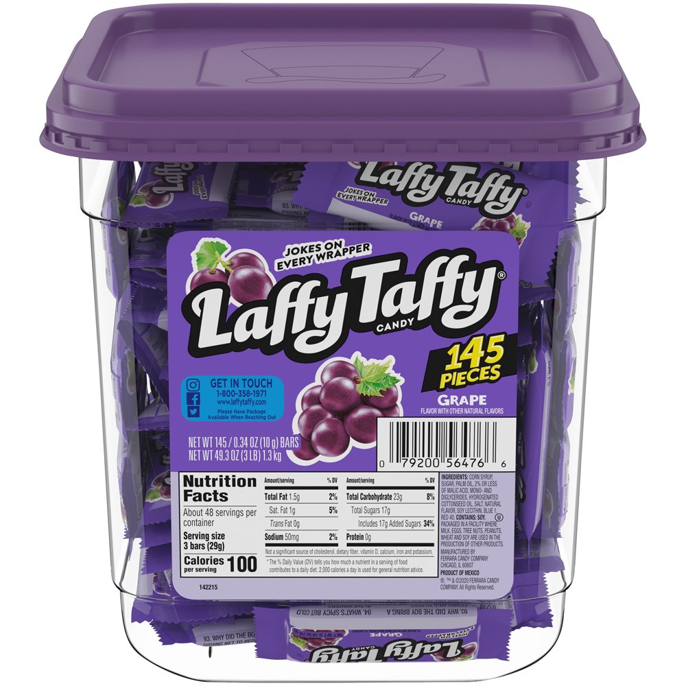 Laffy Taffy Grape Candy Tub, 0.34 oz, 145 Count