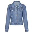 thumbnail image 3 of Mrat Women Tunic Denim Jackets Women's Plus Size Button Front Washed Denim Jacket with Pockets Distressed Ripped Casual Long Sleeve Jean Jackets Outerwear C-4 Blue XL, 3 of 7