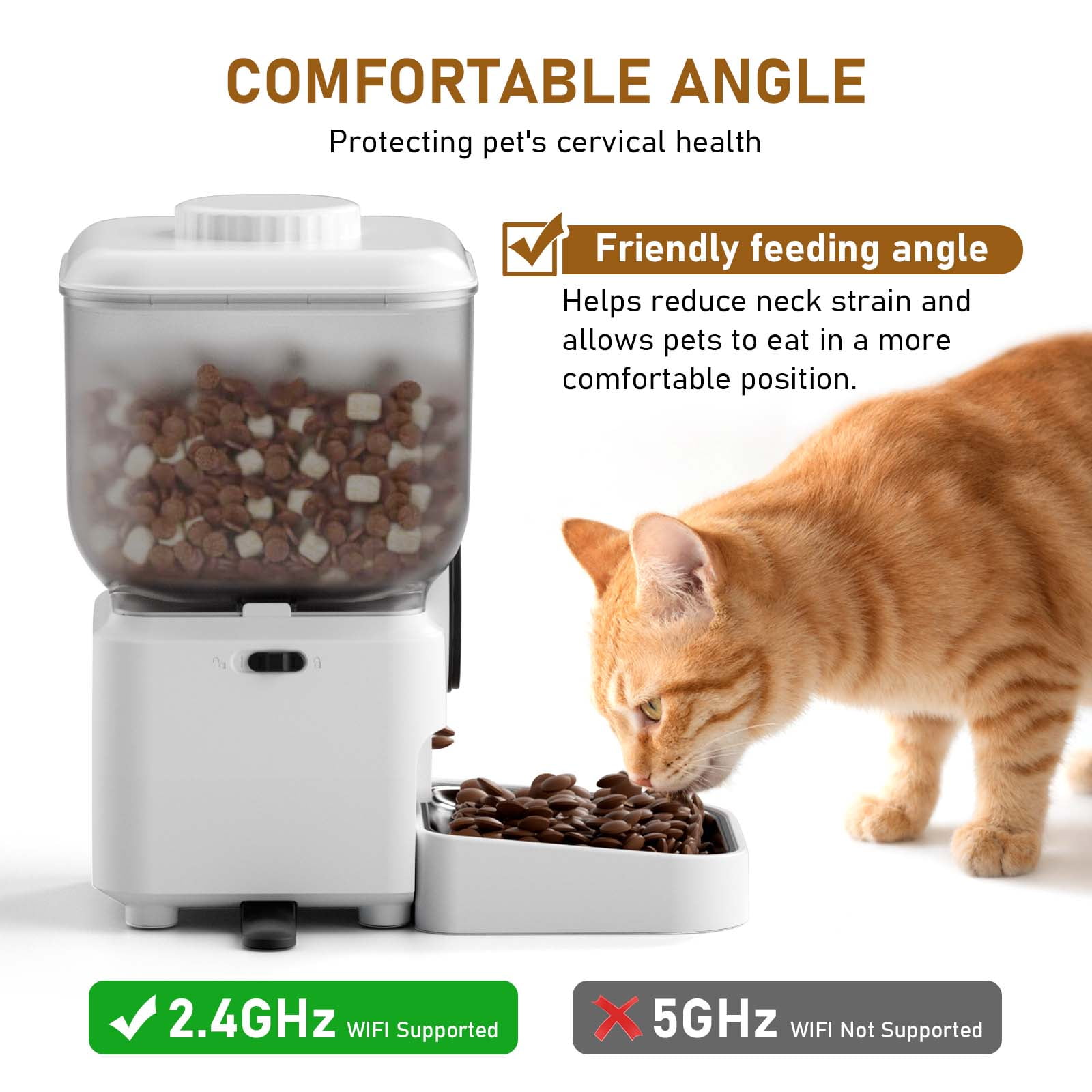 Eurhowing Smart WiFi Pet Feeder with 1080P HD Camera, 6.5L Automatic Cat Feeder Dog Food Dispenser with Night Vision & 2-Way Audio, App Control, Timer, Dual Power, White