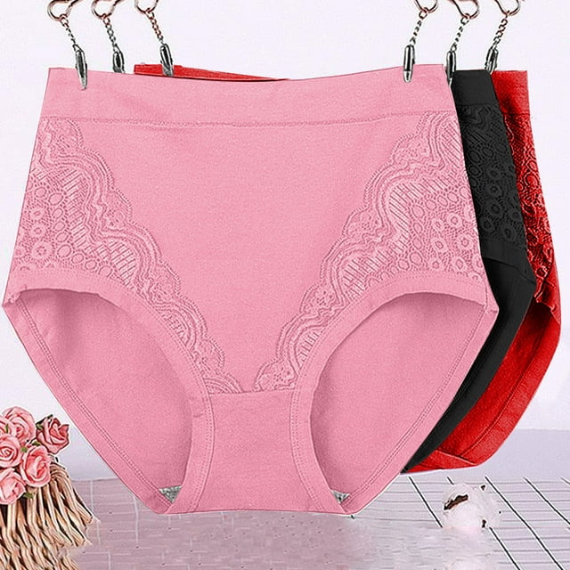 Limited Time Savings,Plus Size High Waist Briefs, Patchwork Lace, Leak Proof, Solid Color, XL-6XL, Comfortable, For Workout, Daily Wear Practical and Stylish|Cotton,Black,Sopatenor