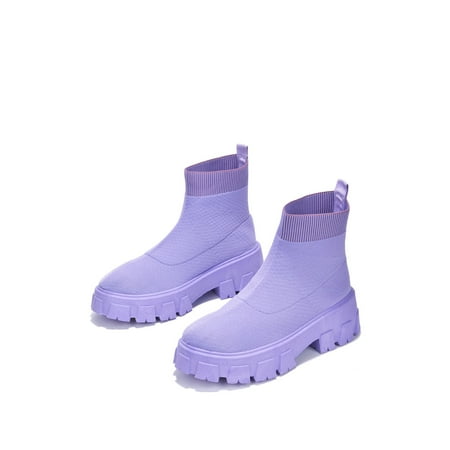 

Cape Robbin FLY Purple Sock Fitted Chunky PLatform Ankle Booties Moto Combat Boot (7 PURPLE)
