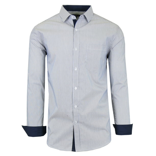 GBH - Men's Long Sleeve Slim-Fit Cotton-Stretch Pinstripe Dress Shirts ...