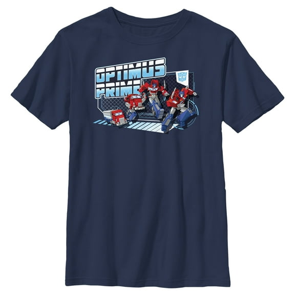 Boy's Transformers: EarthSpark Transforming Optimus Prime Graphic Tee Navy Blue Medium
