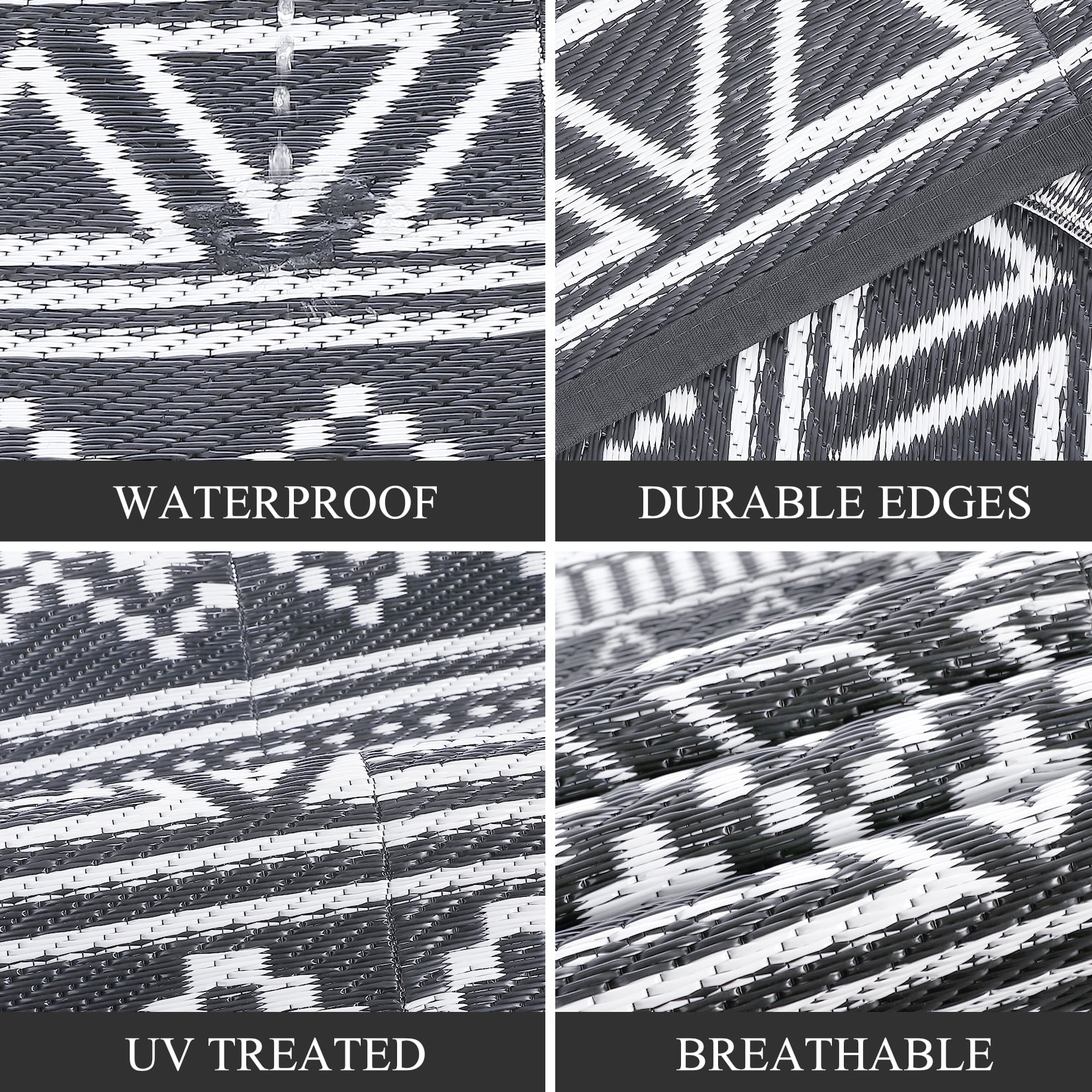 EastVita Area Rugs Carpets Outdoor Rugs ,Double Sided Mat , Waterproof and Sun Proof Plastic Grass Carpet for Backyard, Deck, Picnic gray 9*12ftA