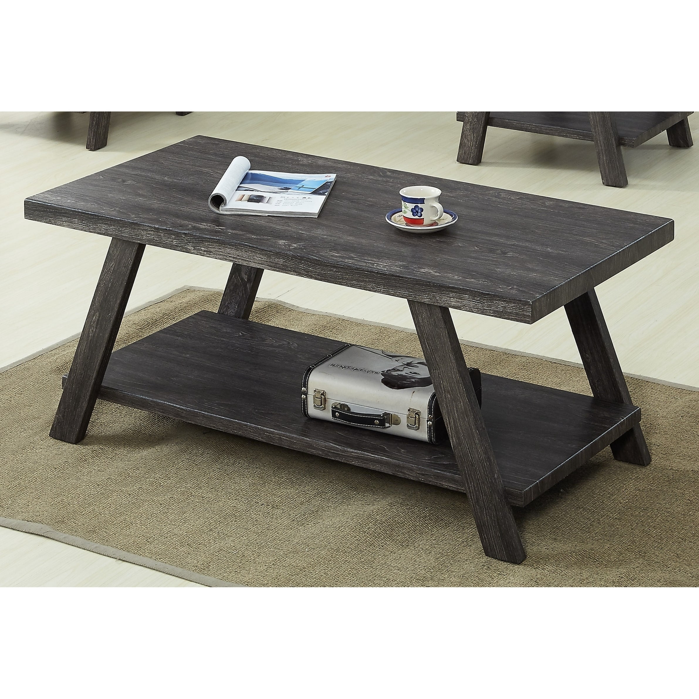 Athens Contemporary Wood Shelf Coffee Table