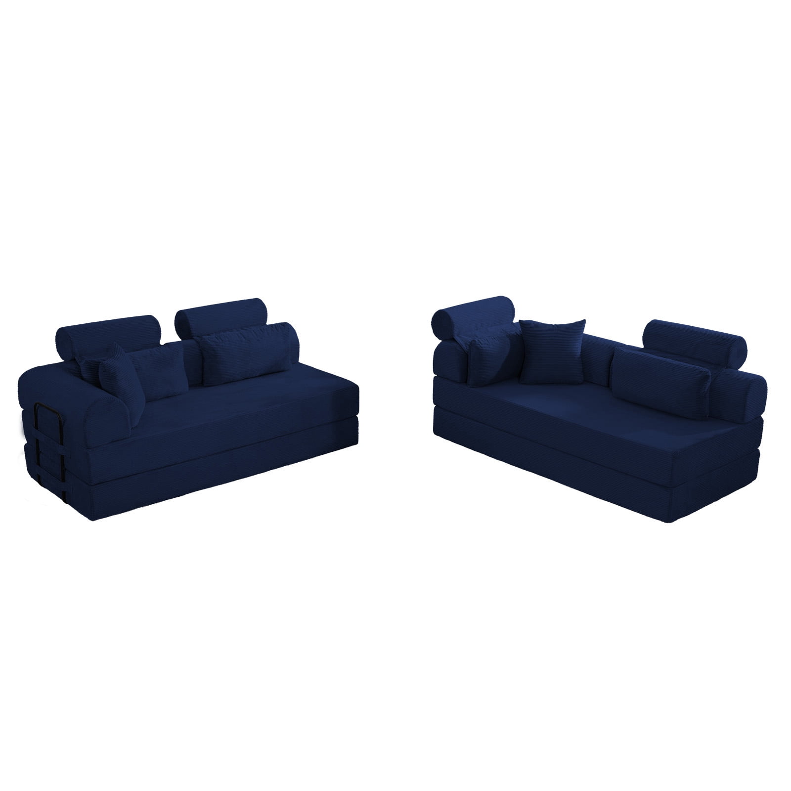 L-Shaped Sectional Sofa Converts to Bed, Corduroy Chaise Lounge with 28D High-Density Foam, No Assembly Compressed Couch for Apartments and Studios, Blue