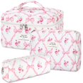 thumbnail image 1 of Bolsa de maquillaje Senbowe Floral, paquete de 3 unidades, algodón, con lazo rosa, 1 of 8