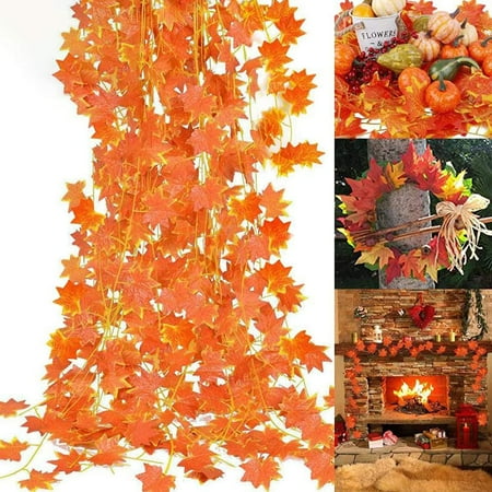 24 Pack Artificial Silk Maple Leaf Garland 7.2FT Maple Leaves Vine Hanging Plant Autumn Garland for Thanksgiving Wedding Garden Party Table Decoration