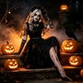 thumbnail image 4 of Halloween Costume Gothic Ghost Bride Cosplay Dress for Women, Black Tulle Cake Dress with Lace Veil Gloves and Belts for Themed Party Carnival Halloween Night, 4 of 9