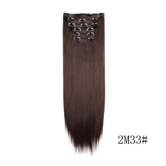 Xiao Hua Clip style Hair Extension Wig -24 inches long, Coffee thick hair extensions, 6-piece set, with detachable clips, used for wedding hair extensions, event hairstyles
