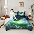 thumbnail image 4 of Castle Fairy Football Print 3 Pieces Queen Comforter Set for Boys Girls,Sport Ball Gamer Ultra Soft Bedding Sets,Abstract Green Graffiti Splash Bedding Comforter Set Breathable, 4 of 8