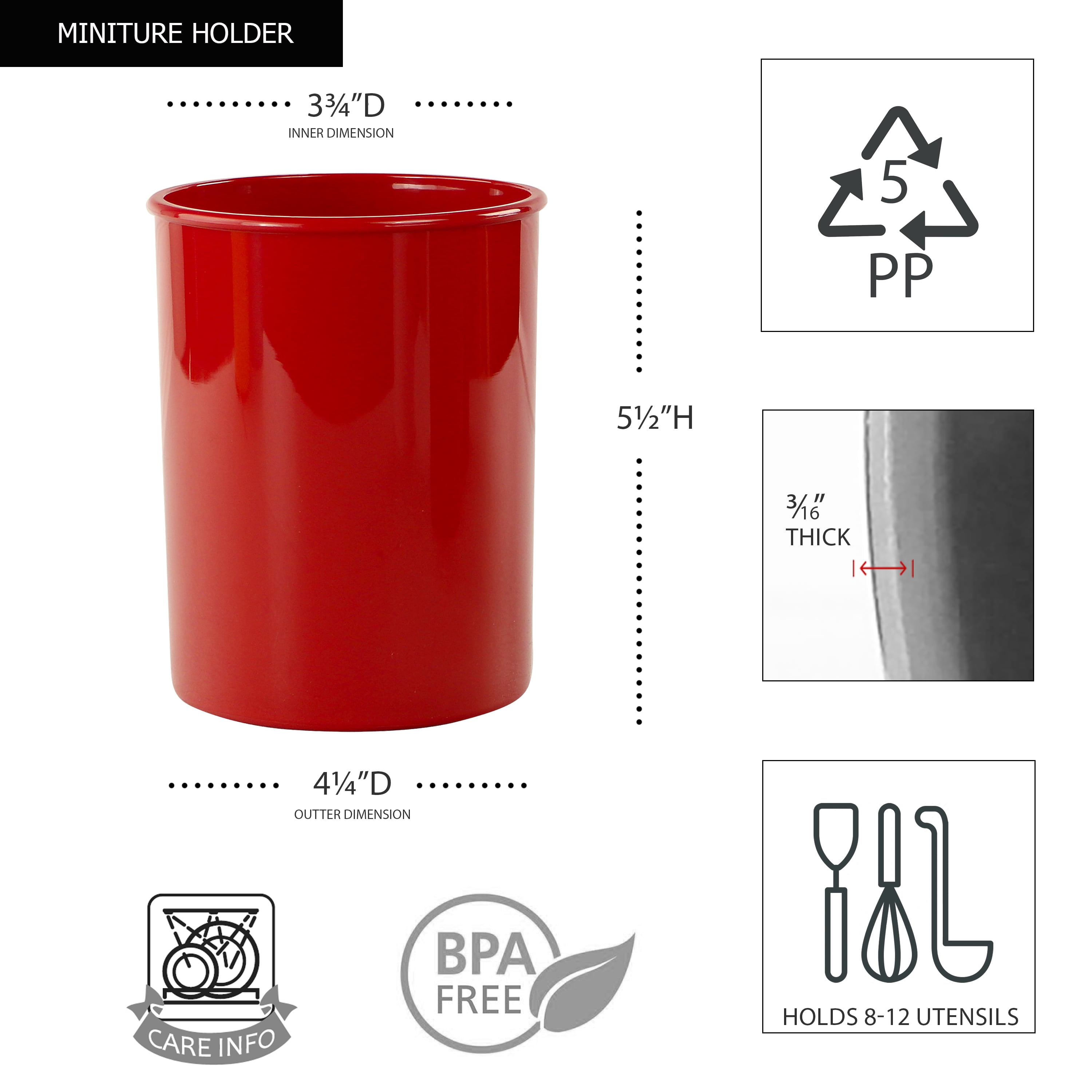 Durable Plastic Countertop Miniature Utensil Crock/Holder, Red