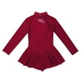 thumbnail image 4 of Aiihoo Girls Mock Neck Long Sleeves Dance Dress Tulle Splice Roller Ice Figure Skating Dress Ballet Dancewear Burgundy 14, 4 of 7