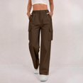 thumbnail image 6 of Women's Cargo Pants Baggy Jeans High Waisted Casual Stretchy Wide Leg Streetwear with 4 Pockets for Women Brown 2XL, 6 of 7