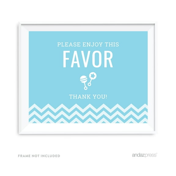 Please Enjoy This Favor, Thank You Baby Blue Chevron Print Baby Shower Party Signs