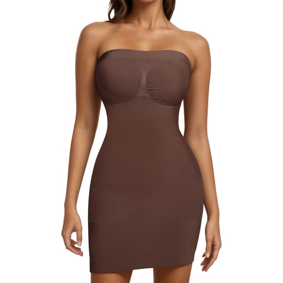 IWRICH Strapless Shapewear for Women Tummy Control Seamless Full Body Shaper Under Dresses Coffee XL