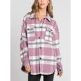thumbnail image 4 of Women'S Flannel Plaid Shacket Fall Outfits Long Sleeve Button Down Shirts Jacket Coats with Side Pockets Pink M, 4 of 8