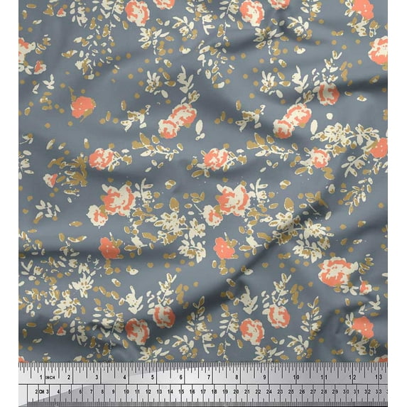 Soimoi Satin Silk Fabric Leaves & Floral Artistic Print Fabric by The Yard 42 Inch Wide