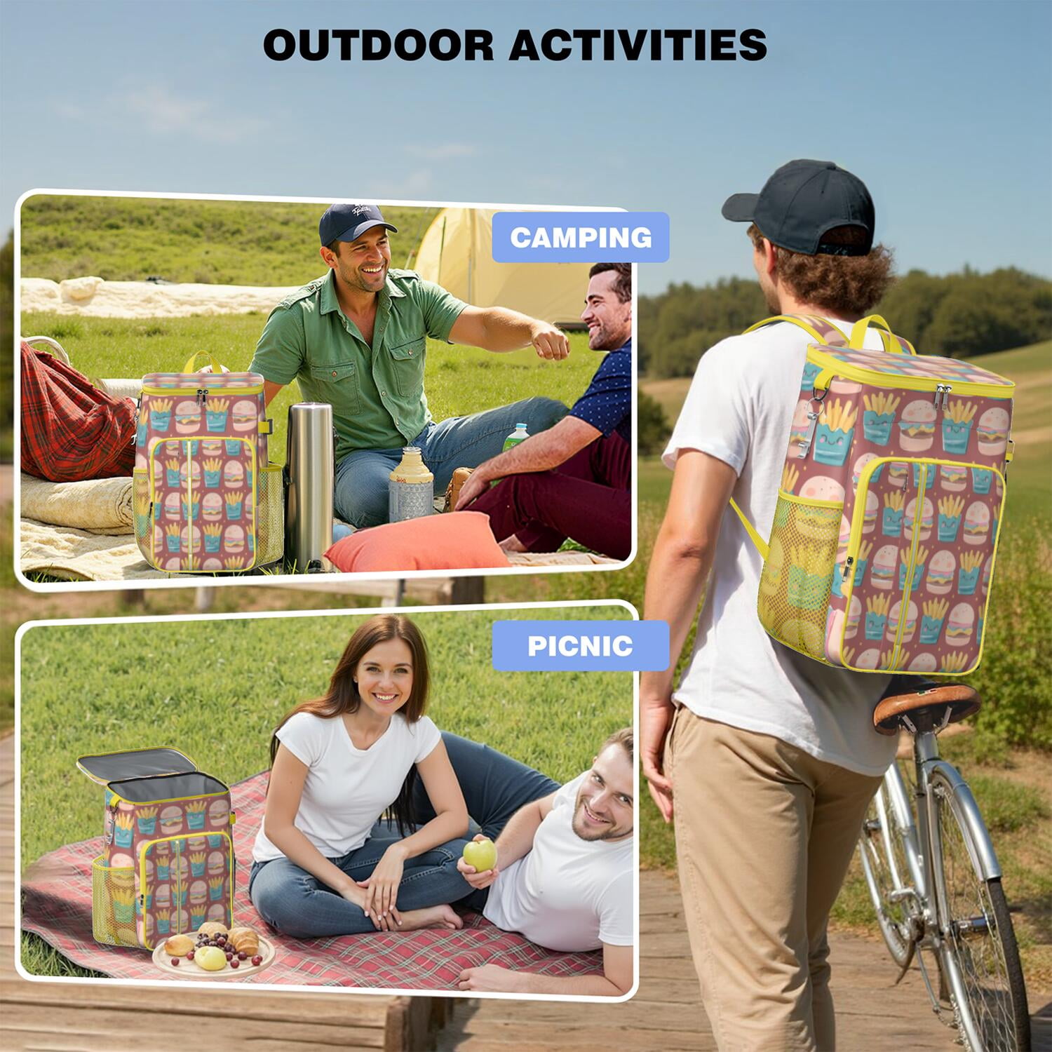 French Frie Cooler Backpack Insulated Waterproof Leak Proof Insulated Cooler Backpack Lightweight Lunch Picnic Camping Backpack Cooler for Office Workers Outdoor Enthusiasts