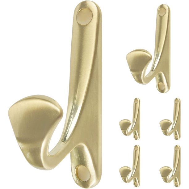 Brushed Gold Ganchos de oro cepillado para colgar ganchos para sombreros, paquete de 6 ganchos para armario, ganchos de pared para abrigos, ganchos para colgar abrigos, ganchos de