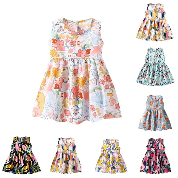 YHAJDS Toddler Girl Sleeveless Dress Print Soft Comfortable