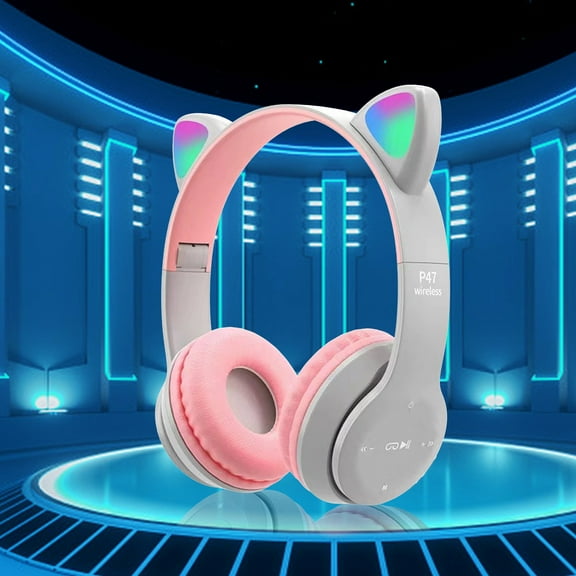 LACKUST Luminous Ear Wireless Headset,Clearance Noise Cancelling Bluetooth Headphones for Kids,Bluetooth Headset with Pluggable Cable for Versatility,Gray