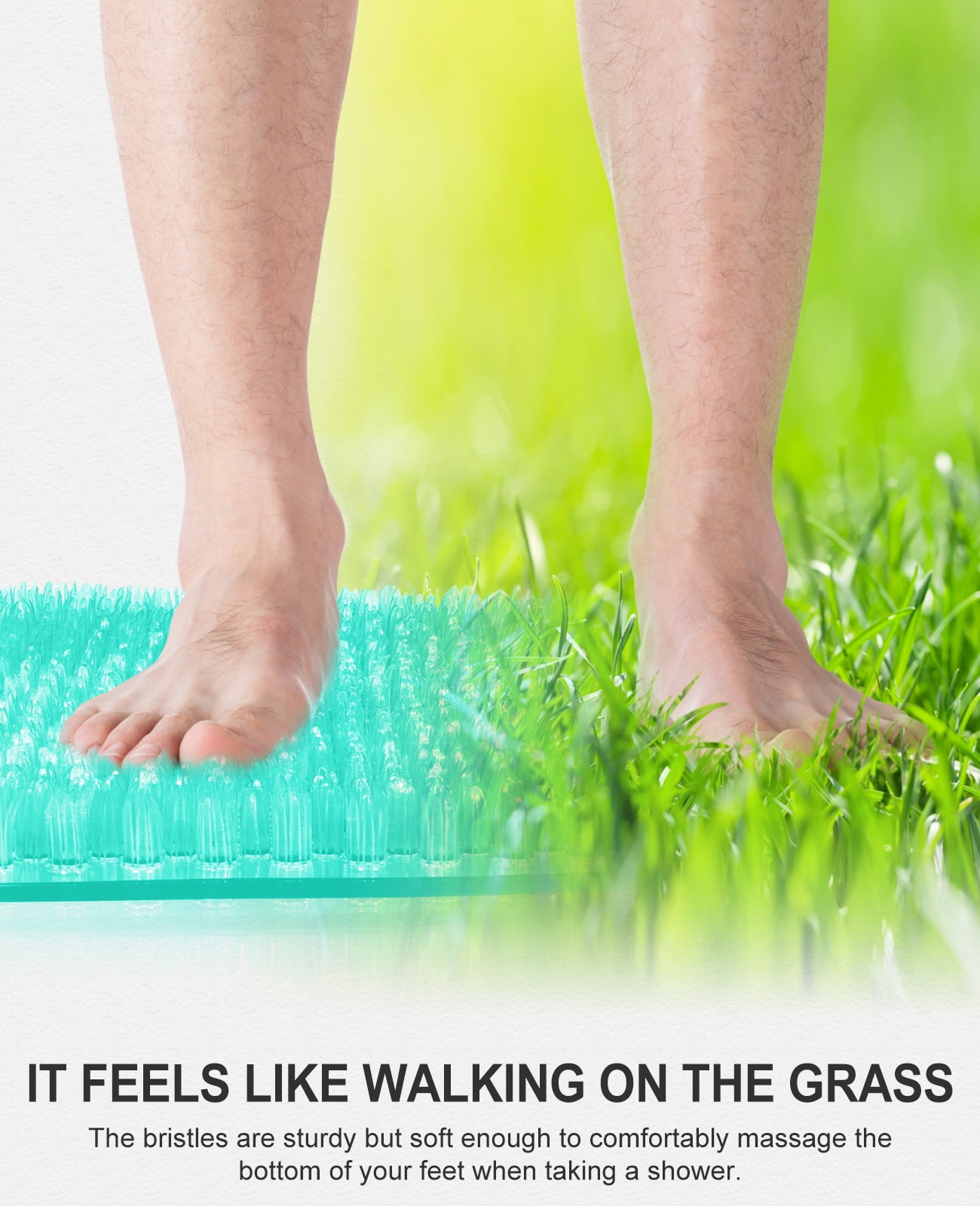 OTHWAY Non Slip Grassy Bathtub Mat :25.6x13.4 inches Spa Foot Massage Bathroom Rug,Quick Drain Shower Floor Mat for Elderly Pregnancy & Families(Clear Green)
