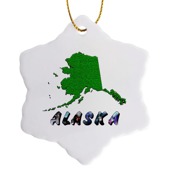 3drose, State Map of Alaska, 3 inch Snowflake Porcelain Ornament