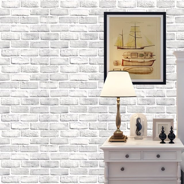 1 Roll of Large-Sized White Brick Tile Pattern Vinyl Self-Adhesive Wallpaper - Waterproof, Moisture-Proof, Washable, Removable, and Easy to Install - Perfect for Living Room, Kitchen, Bedroom, Home, a