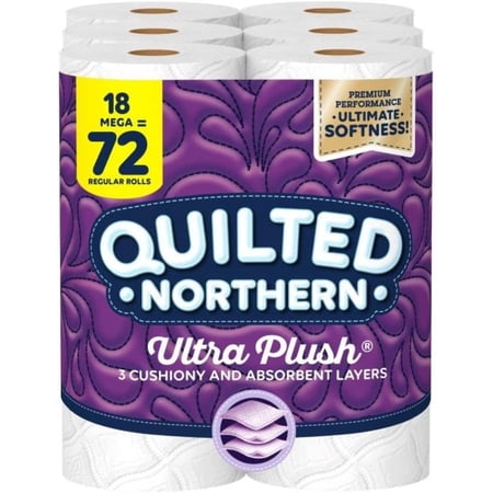 Quilted Northern Ultra Plush Toilet Paper, 18 Mega Rolls = 72 Regular Rolls, 3-Ply Bath Tissue