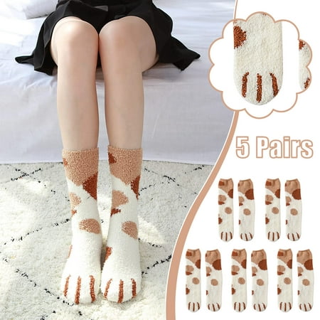 

BEEYASO Women Cute Cat Socks 5Pairs Fuzzy Socks Winter Fluffy-Cozy Plush Slipper Socks