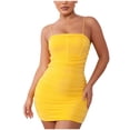 thumbnail image 1 of Mceream Plus Size Women's Bandage Mini Dress – Ruched Bodycon Style, Soft Stretch Material, Trendy Look for Clubbing & Parties Yellow L, 1 of 6