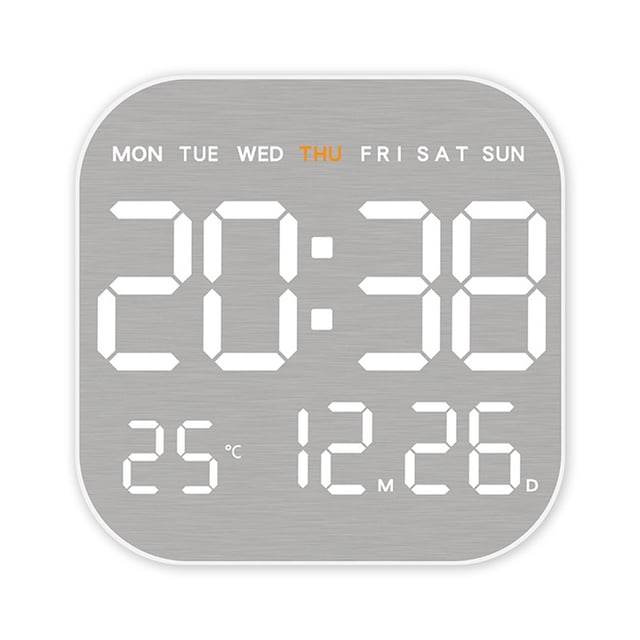 Metal Brushed Clock Face Wall Clock Multifunctional Electronic LED Alarm Clock