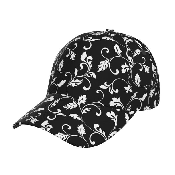 Fotbe Black White Leaves Gorro Clásico de Béisbol, Gorra Ajustable con Broche Snapback, Gorro de Exterior de Algodón Suave