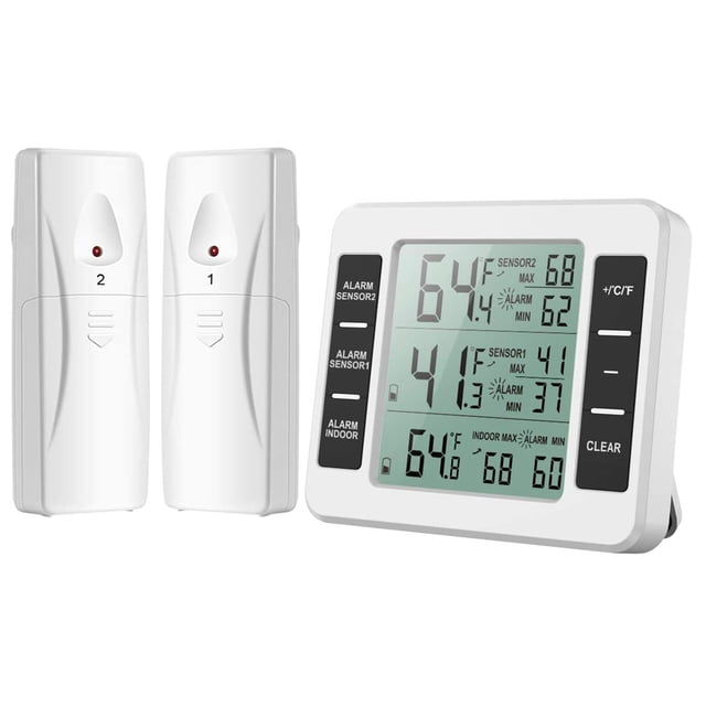 Termómetro para refrigerador, termómetro para congelador, termómetro digital para refrigerador con 2 sensores, termómetro para congelador con alarma de temperatura