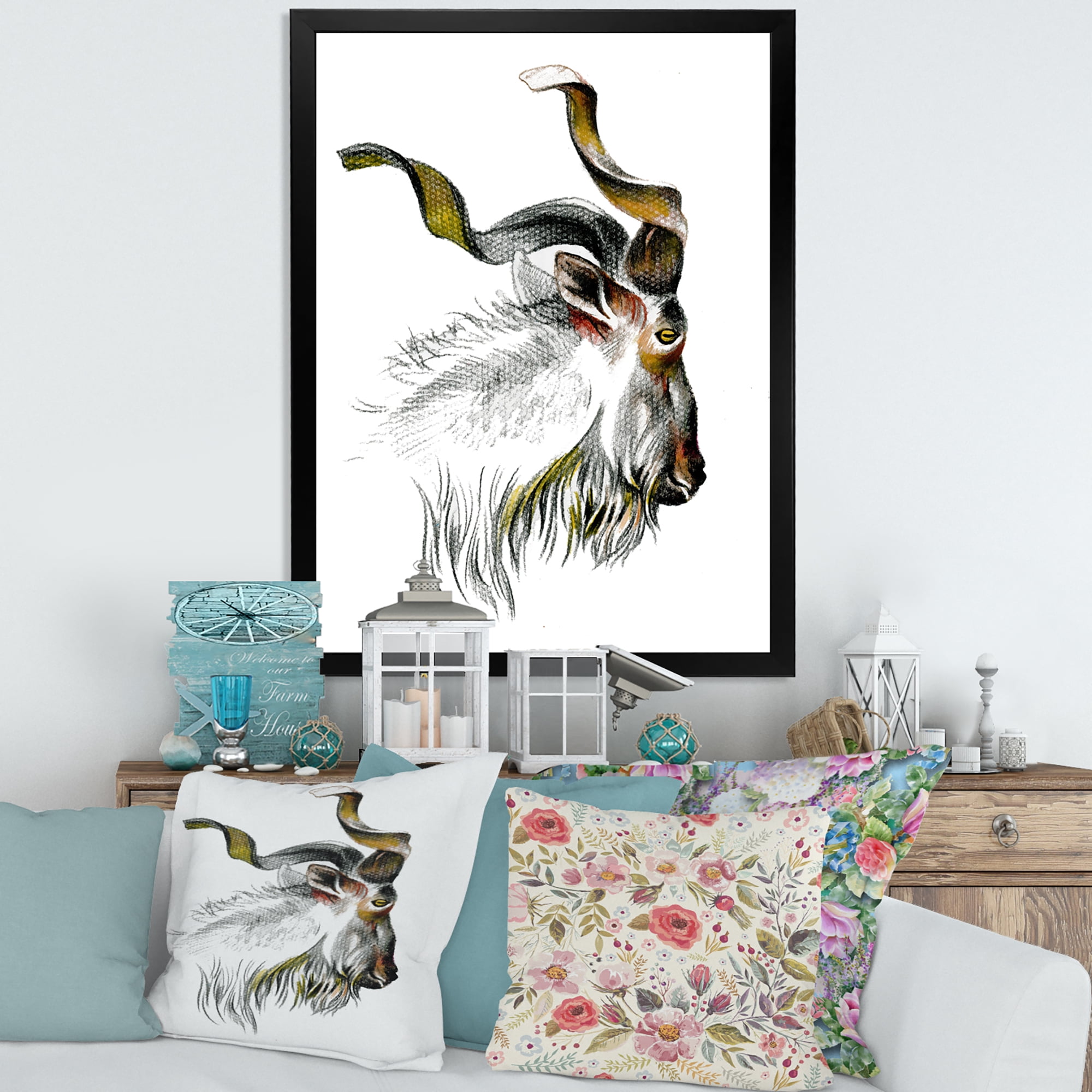 Designart 'Black and White Portrait Of Goat II' Farmhouse Framed Art Print