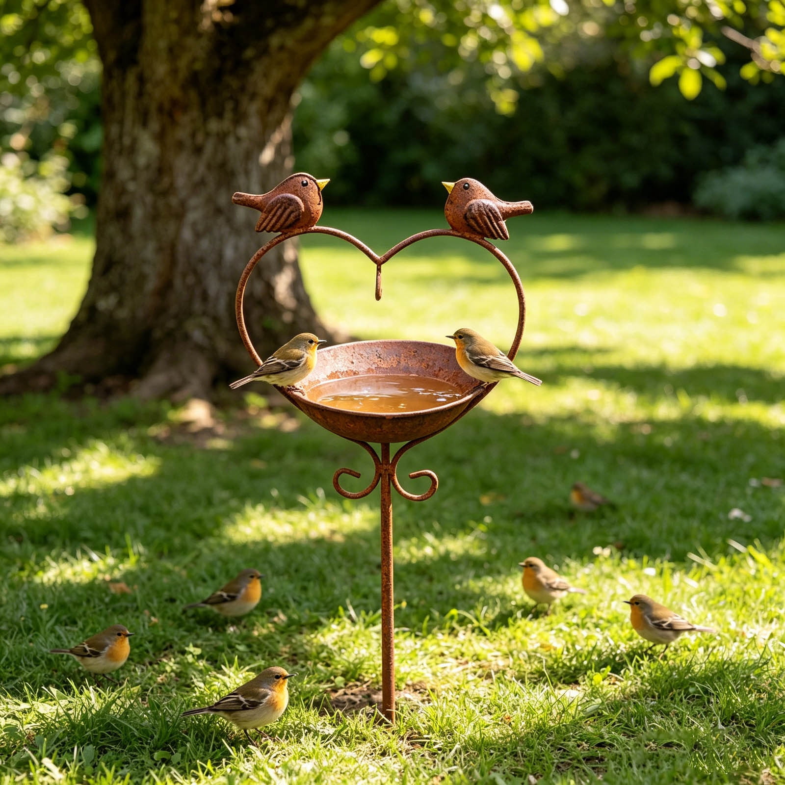 45.2 Inch Tall Bird Bath with Stake, Vintage Copper Heart Shape Bird Feeder Bird Bath for Outside Metal Freestanding Birdbath for Garden Yard Patio